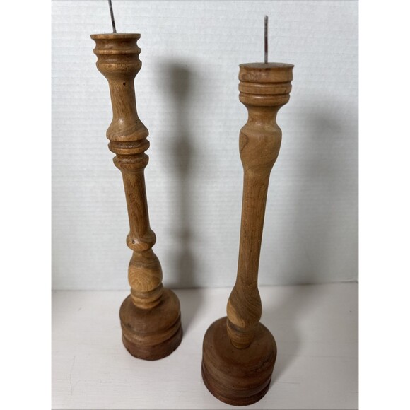 Vintage Handmade Wooden Spindle Candle Holders - Picture 3 of 10
